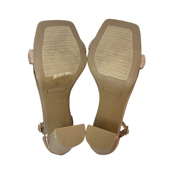 Top Moda Women's RoseGold Open Toe Chunky High Heels (3.5in) Sz 6.5 - Picture 7 of 9